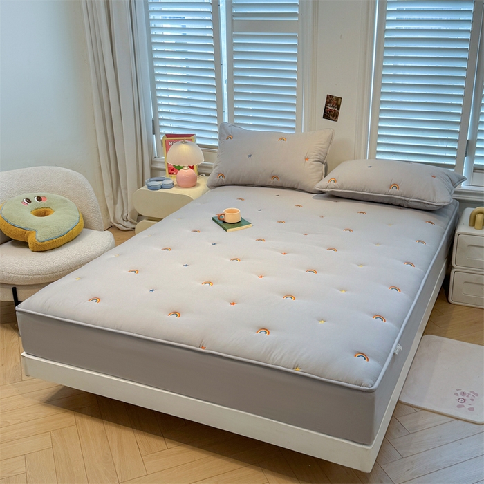 91家纺网 家纺一手货源 找家纺 糯米猪家纺 2025新款全棉纯棉彩虹刺绣款床笠单品床笠床笠单件 彩虹-灰