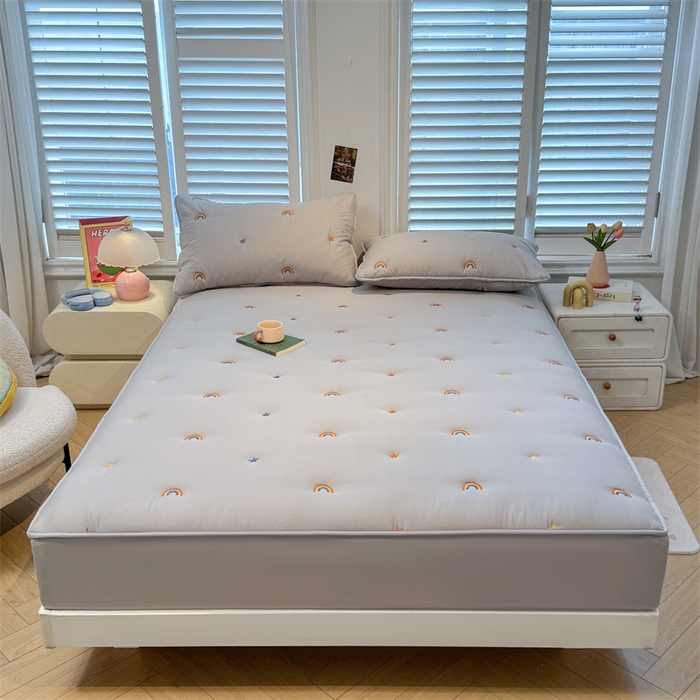 91家纺网 家纺一手货源 找家纺 糯米猪家纺 2025新款全棉纯棉彩虹刺绣款床笠单品床笠床笠单件 彩虹-灰