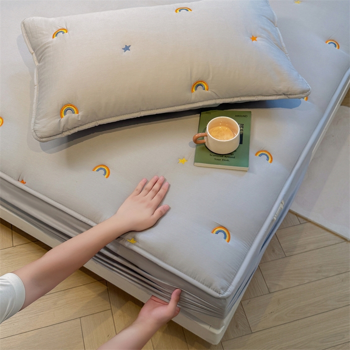 91家纺网 家纺一手货源 找家纺 糯米猪家纺 2025新款全棉纯棉彩虹刺绣款床笠单品床笠床笠单件 彩虹-灰