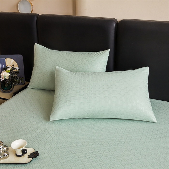 91家纺网 家纺一手货源 找家纺 糯米猪家纺 2025春夏新款亲肤棉六面全包防水压花床笠单件单床笠 静谧绿