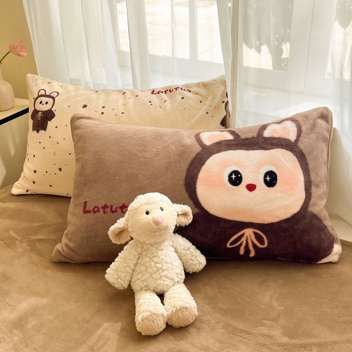 91家纺网 家纺一手货源 找家纺 如一 2025新款高克重卡通印花牛奶绒四件套第二批 拉兔咖