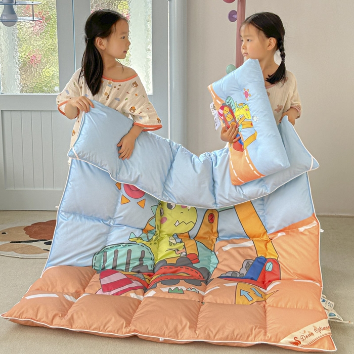 91家纺网 家纺一手货源 找家纺 暖羽屋羽绒馆 2025新款95绒子鸭绒被 羽绒被芯儿童学生羽绒被婴幼儿园冬被子 恐龙挖掘机