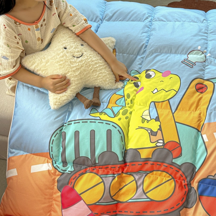 91家纺网 家纺一手货源 找家纺 暖羽屋羽绒馆 2025新款95绒子鸭绒被 羽绒被芯儿童学生羽绒被婴幼儿园冬被子 恐龙挖掘机