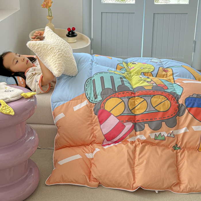 91家纺网 家纺一手货源 找家纺 暖羽屋羽绒馆 2025新款95绒子鸭绒被 羽绒被芯儿童学生羽绒被婴幼儿园冬被子 恐龙挖掘机