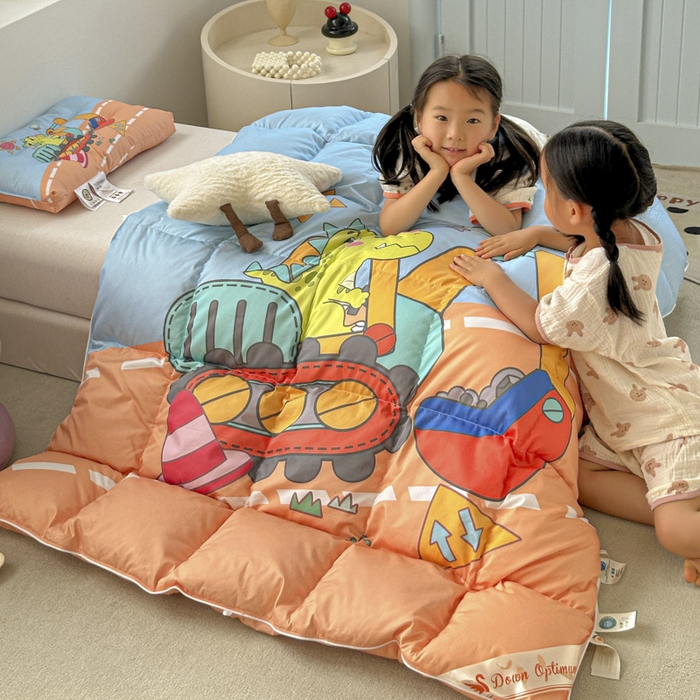 91家纺网 家纺一手货源 找家纺 暖羽屋羽绒馆 2025新款95绒子鸭绒被 羽绒被芯儿童学生羽绒被婴幼儿园冬被子 恐龙挖掘机