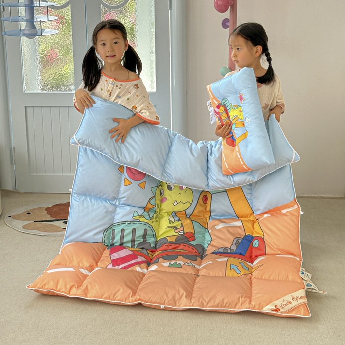 91家纺网 家纺一手货源 找家纺 暖羽屋羽绒馆 2025新款95绒子鸭绒被 羽绒被芯儿童学生羽绒被婴幼儿园冬被子 恐龙挖掘机