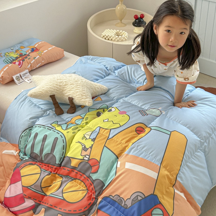 91家纺网 家纺一手货源 找家纺 暖羽屋羽绒馆 2025新款95绒子鸭绒被 羽绒被芯儿童学生羽绒被婴幼儿园冬被子 恐龙挖掘机