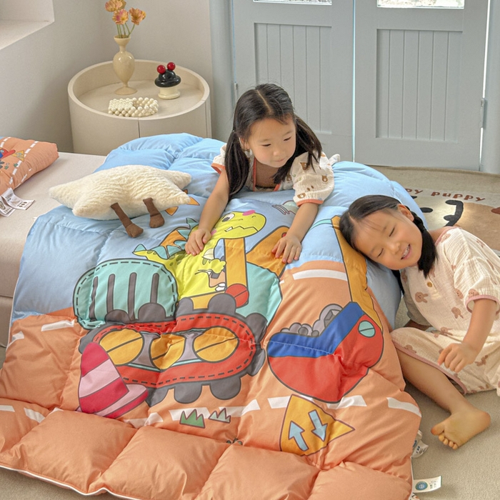 91家纺网 家纺一手货源 找家纺 暖羽屋羽绒馆 2025新款95绒子鸭绒被 羽绒被芯儿童学生羽绒被婴幼儿园冬被子 恐龙挖掘机