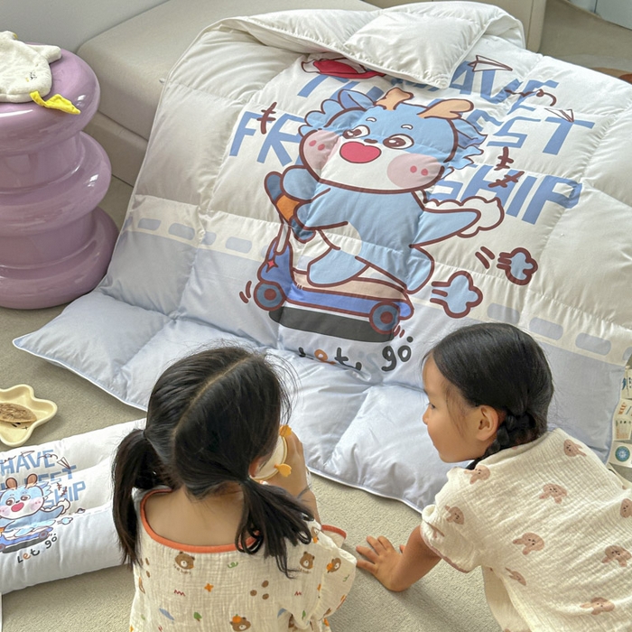 91家纺网 家纺一手货源 找家纺 暖羽屋羽绒馆 2025新款95绒子鸭绒被 羽绒被芯儿童学生羽绒被婴幼儿园冬被子 滑板恐龙