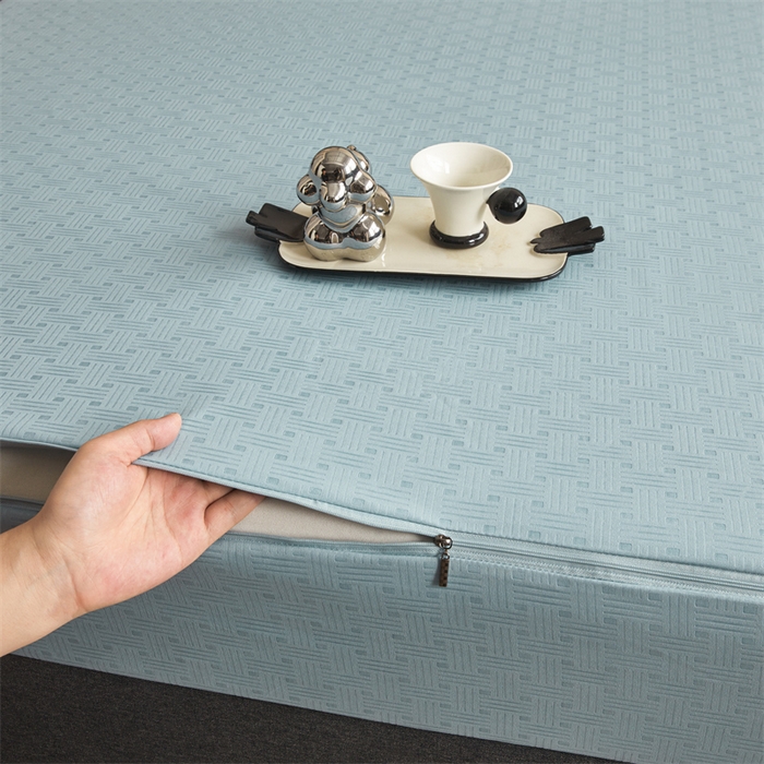 91家纺网 家纺一手货源 找家纺 糯米猪家纺 2025春夏新款亲肤棉六面全包防水压花床笠单件单床笠 水雾蓝