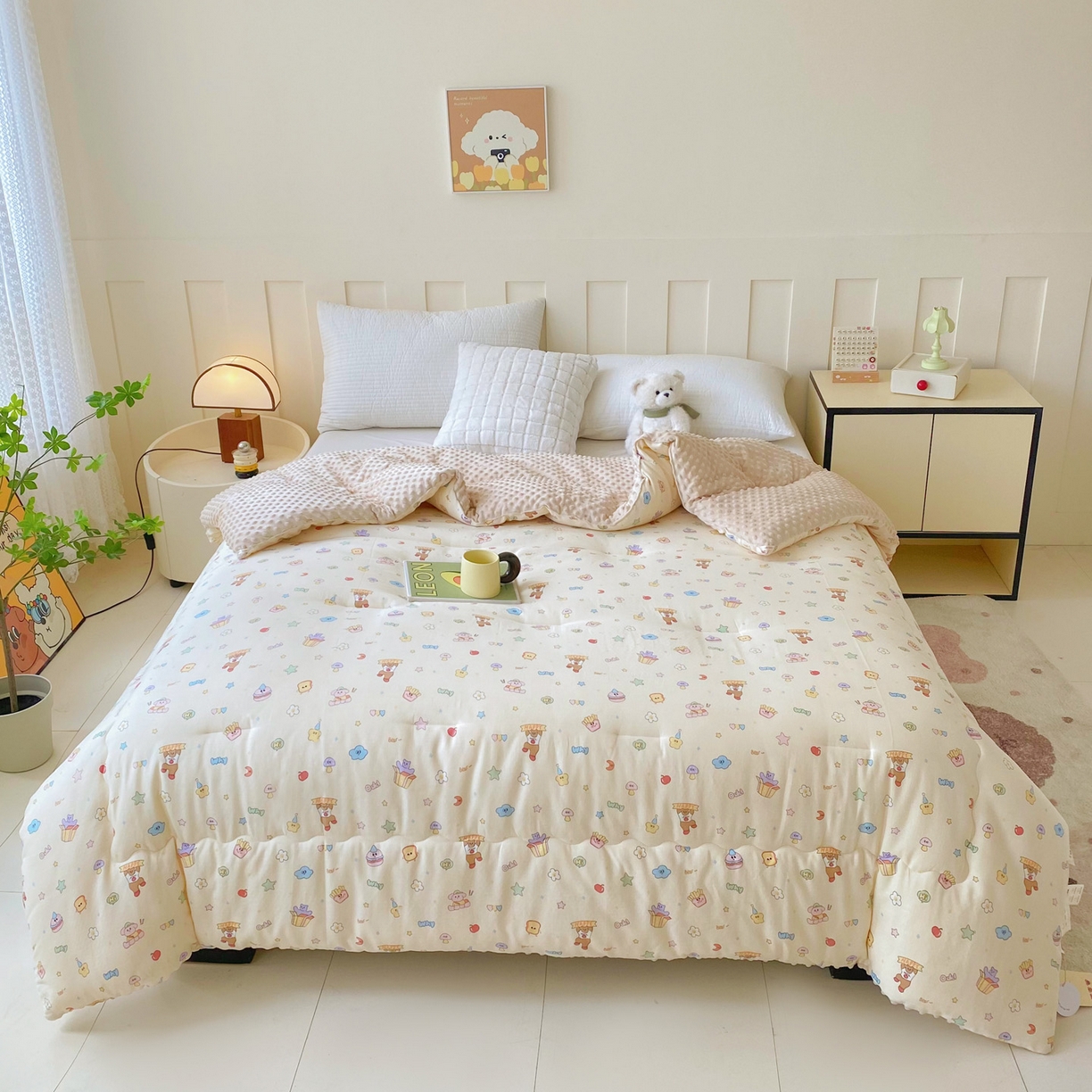 91家纺网 家纺一手货源 找家纺 小叮当家纺仓储工厂店 2025新款A类母婴级全棉双层纱婴儿绒210g豆豆被20%大豆纤维单人双人被芯 爱豆熊