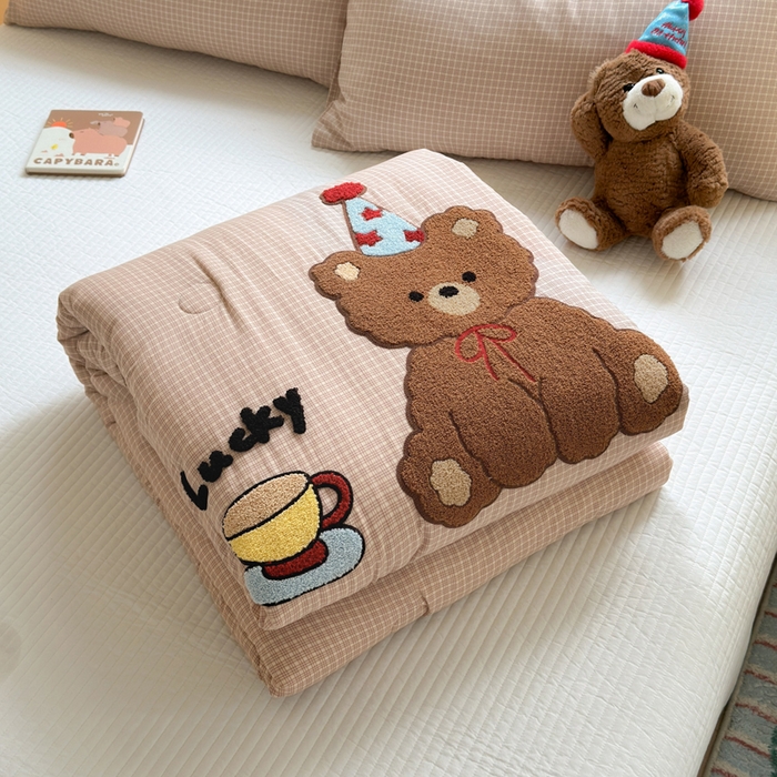 寐居家纺 2025新款全棉水洗棉豆豆绒被芯被子 快乐熊仔