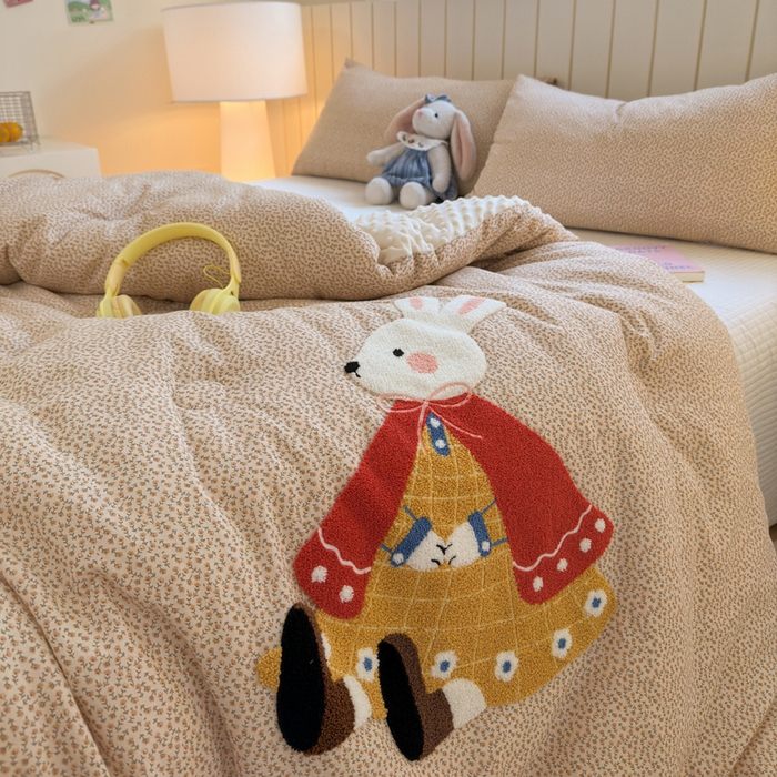 91家纺网 家纺一手货源 找家纺 寐居家纺 2025新款全棉水洗棉豆豆绒被芯被子 幸运小兔