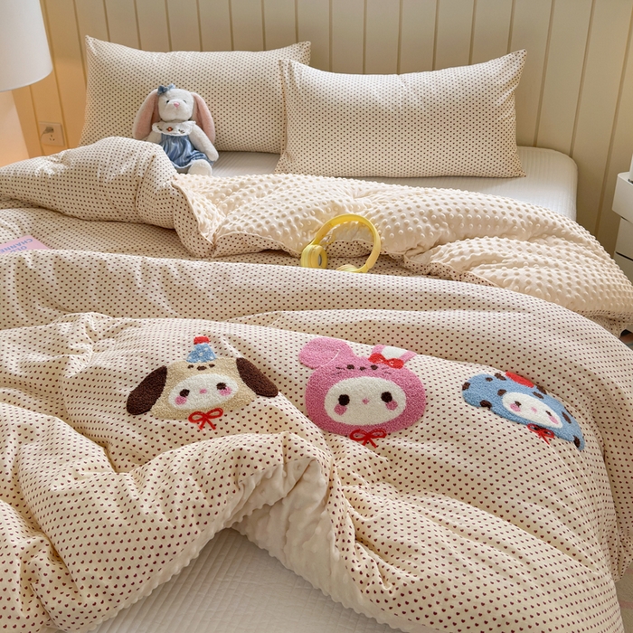 91家纺网 家纺一手货源 找家纺 寐居家纺 2025新款全棉水洗棉豆豆绒被芯被子 宠物聚会