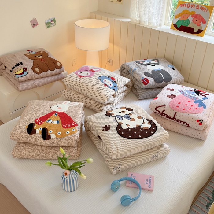 91家纺网 家纺一手货源 找家纺 寐居家纺 2025新款全棉水洗棉豆豆绒被芯被子 组合图仅供展示不可下单