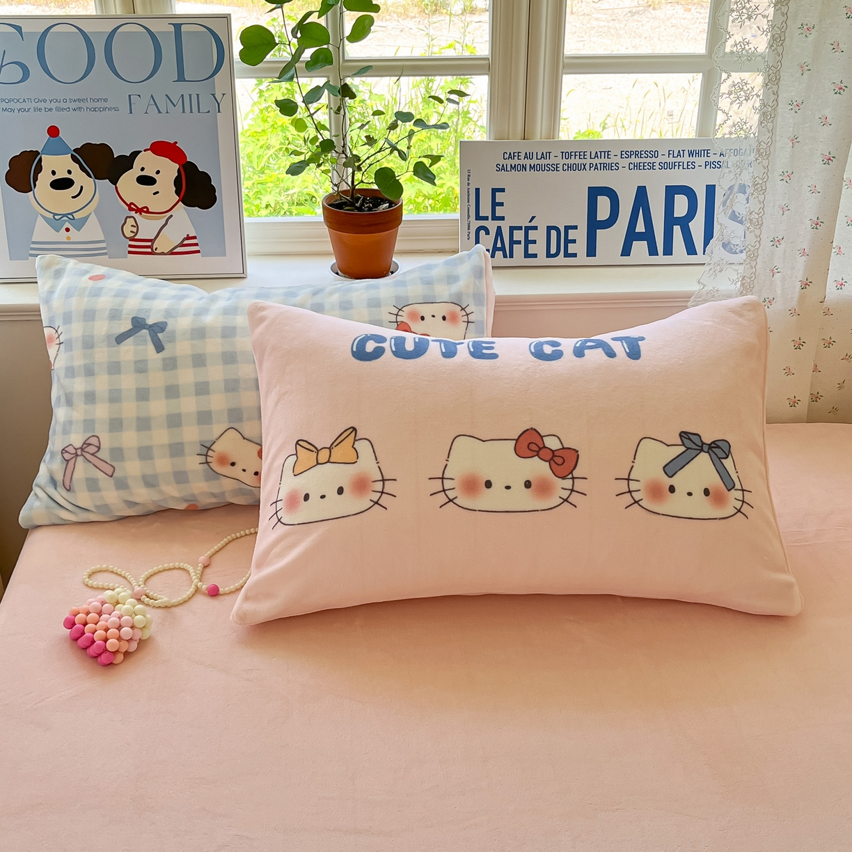 91家纺网 家纺一手货源 找家纺 如一 2025新款高克重卡通印花牛奶绒四件套第二批 蓝粉猫