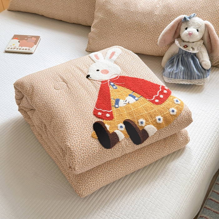 寐居家纺 2025新款全棉水洗棉豆豆绒被芯被子 幸运小兔