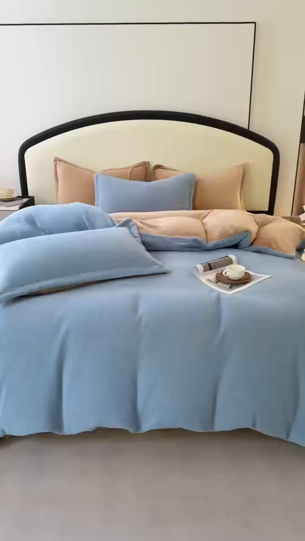 91家纺网 家纺一手货源 找家纺 家贝爱 2025新款高克重石墨烯牛奶绒四件套 暖梦-蓝