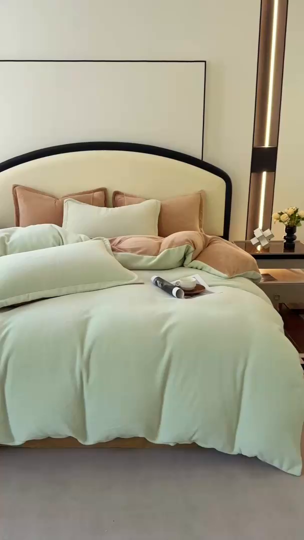 91家纺网 家纺一手货源 找家纺 家贝爱 2025新款高克重石墨烯牛奶绒四件套 暖梦-绿