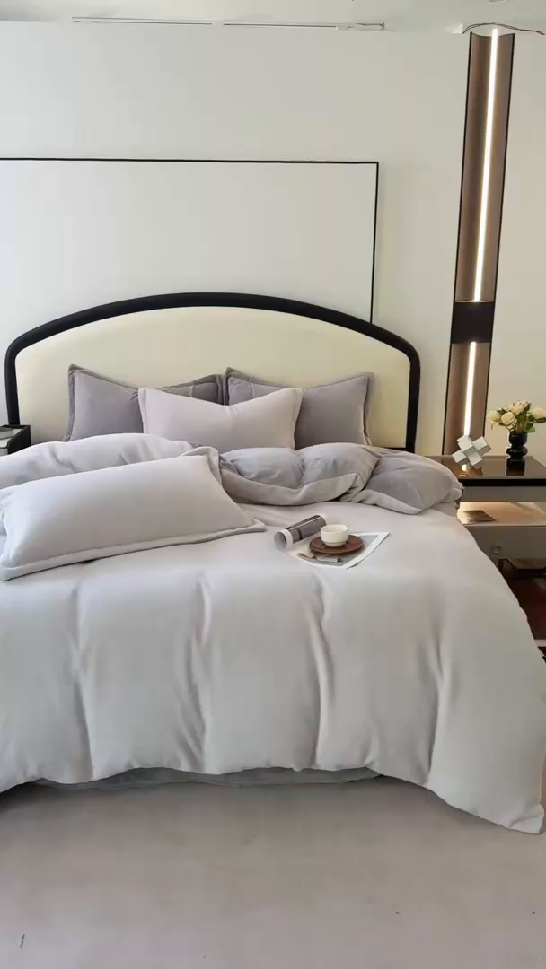 91家纺网 家纺一手货源 找家纺 家贝爱 2025新款高克重石墨烯牛奶绒四件套 暖梦-浅灰