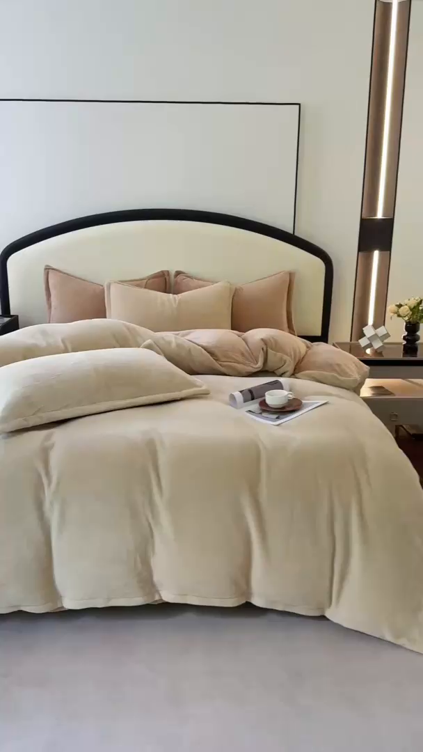 91家纺网 家纺一手货源 找家纺 家贝爱 2025新款高克重石墨烯牛奶绒四件套 暖梦-浅咖