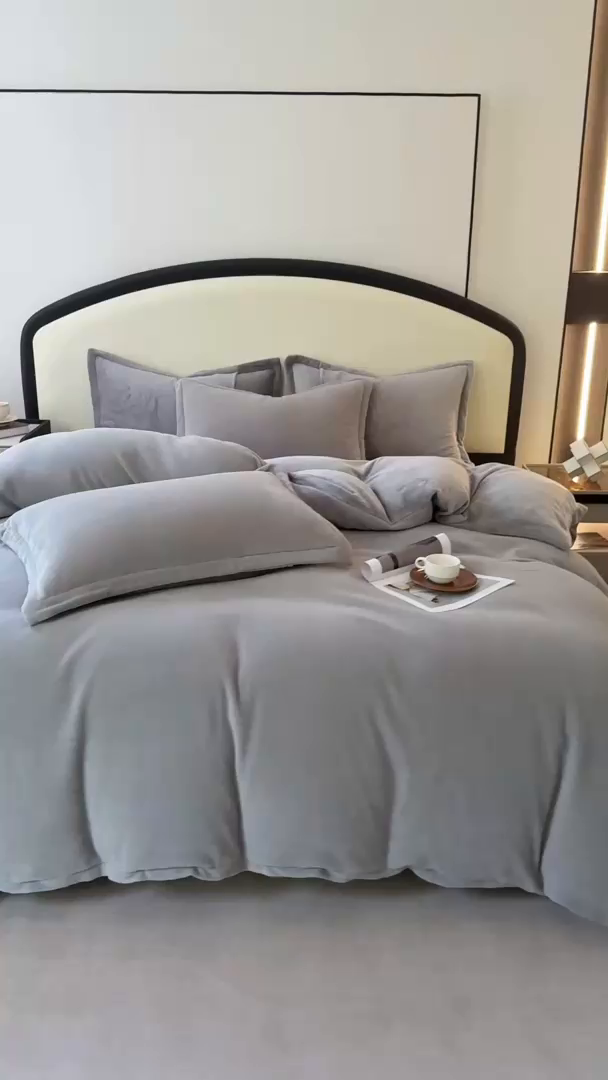 91家纺网 家纺一手货源 找家纺 家贝爱 2025新款高克重石墨烯牛奶绒四件套 暖梦-深灰