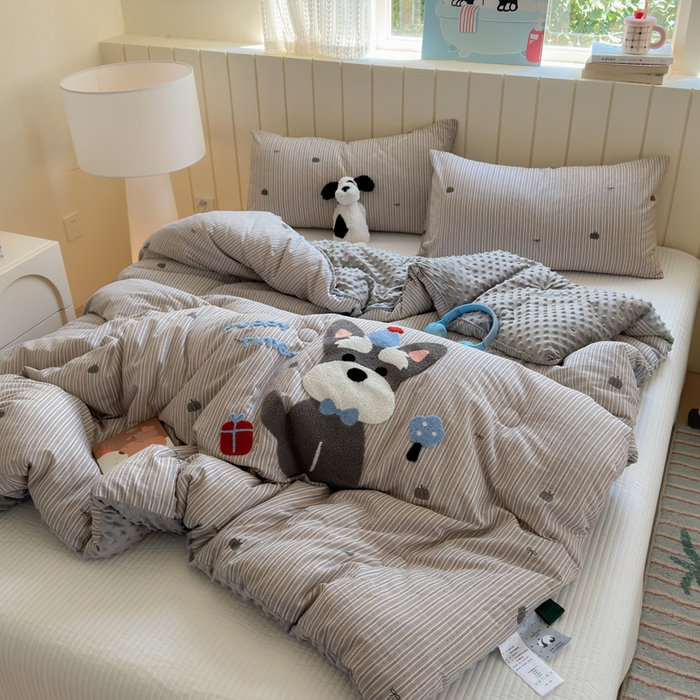 91家纺网 家纺一手货源 找家纺 寐居家纺 2025新款全棉水洗棉豆豆绒被芯被子 生日狗狗