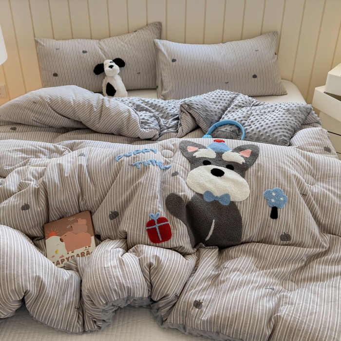 91家纺网 家纺一手货源 找家纺 寐居家纺 2025新款全棉水洗棉豆豆绒被芯被子 生日狗狗