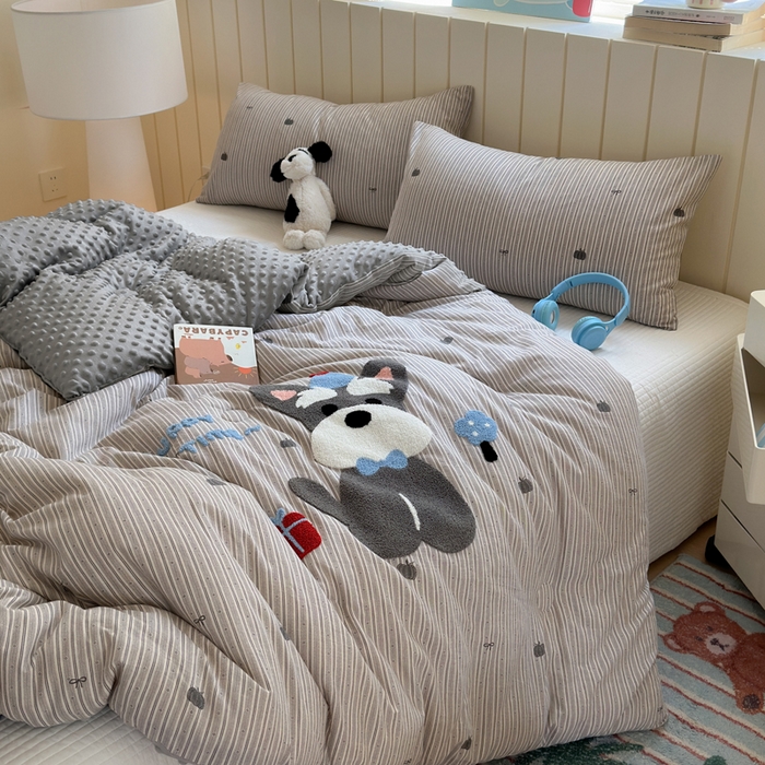 91家纺网 家纺一手货源 找家纺 寐居家纺 2025新款全棉水洗棉豆豆绒被芯被子 生日狗狗