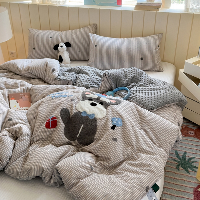 91家纺网 家纺一手货源 找家纺 寐居家纺 2025新款全棉水洗棉豆豆绒被芯被子 生日狗狗