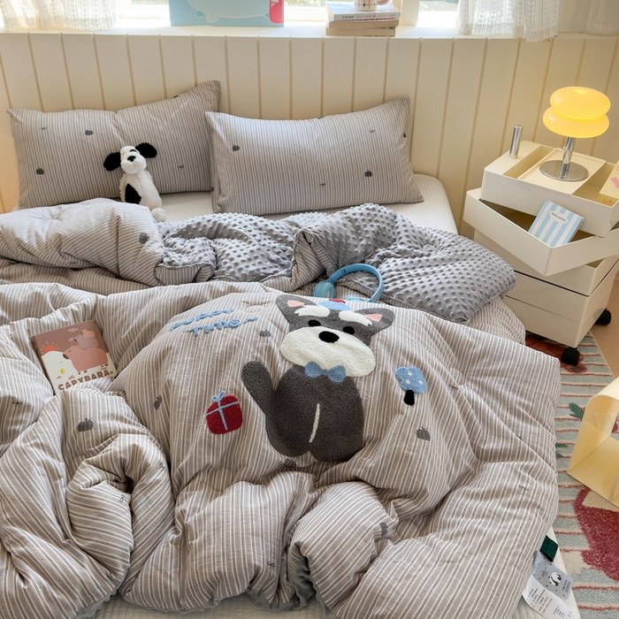 91家纺网 家纺一手货源 找家纺 寐居家纺 2025新款全棉水洗棉豆豆绒被芯被子 生日狗狗