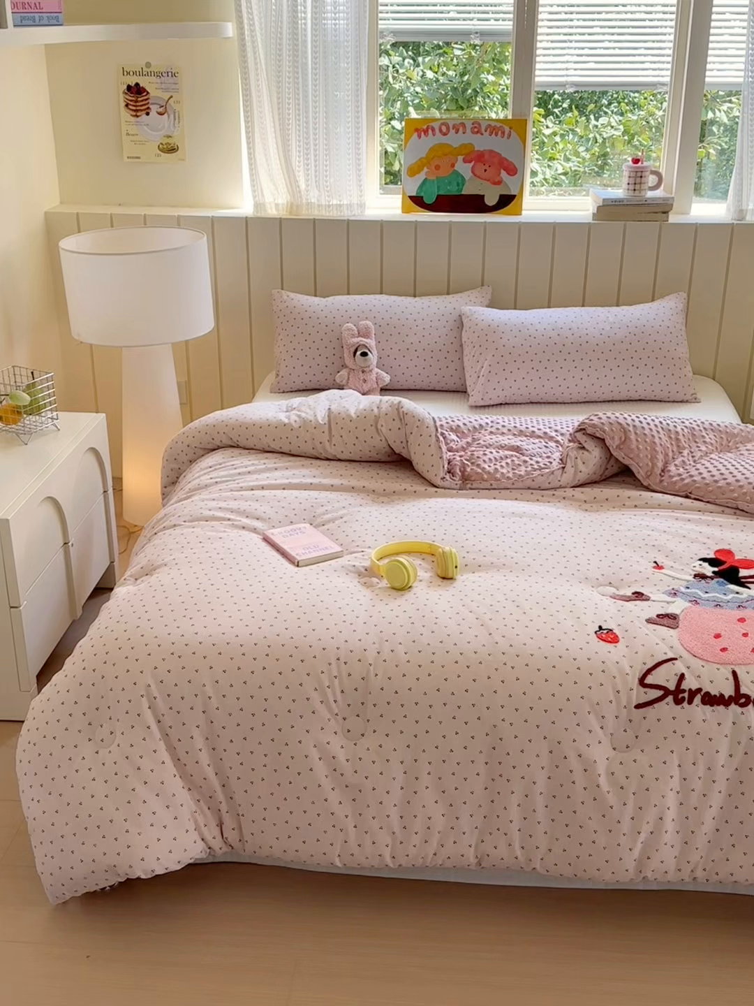 91家纺网 家纺一手货源 找家纺 寐居家纺 2025新款全棉水洗棉豆豆绒被芯被子 草莓女孩