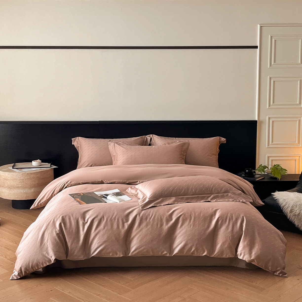 91家纺网 家纺一手货源 找家纺 群鹿家访 25年新款长绒棉简约款四件套 贝斯