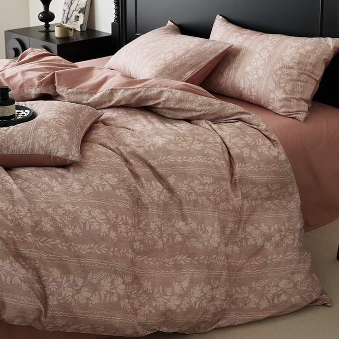 91家纺网 家纺一手货源 找家纺 （总）禾时 2025新款全棉纯棉双层纱印花四件套-暗合