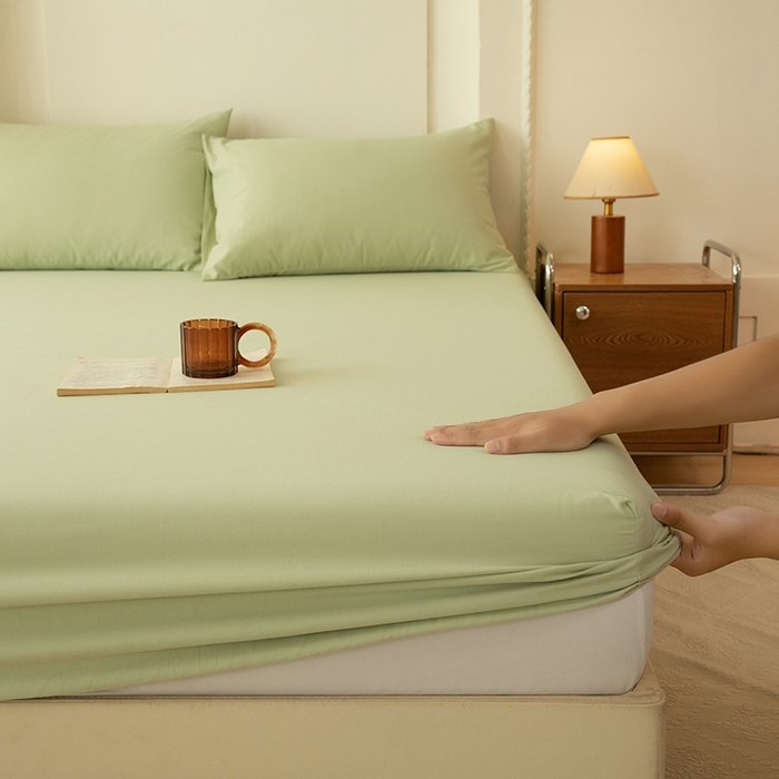 91家纺网 家纺一手货源 找家纺 八十八家纺 2025新款全棉纯棉素色水洗棉床笠单品单床笠床笠单件 加厚果绿