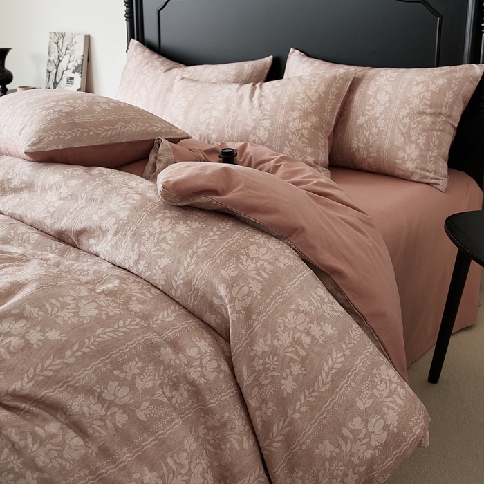 91家纺网 家纺一手货源 找家纺 （总）禾时 2025新款全棉纯棉双层纱印花四件套-暗合