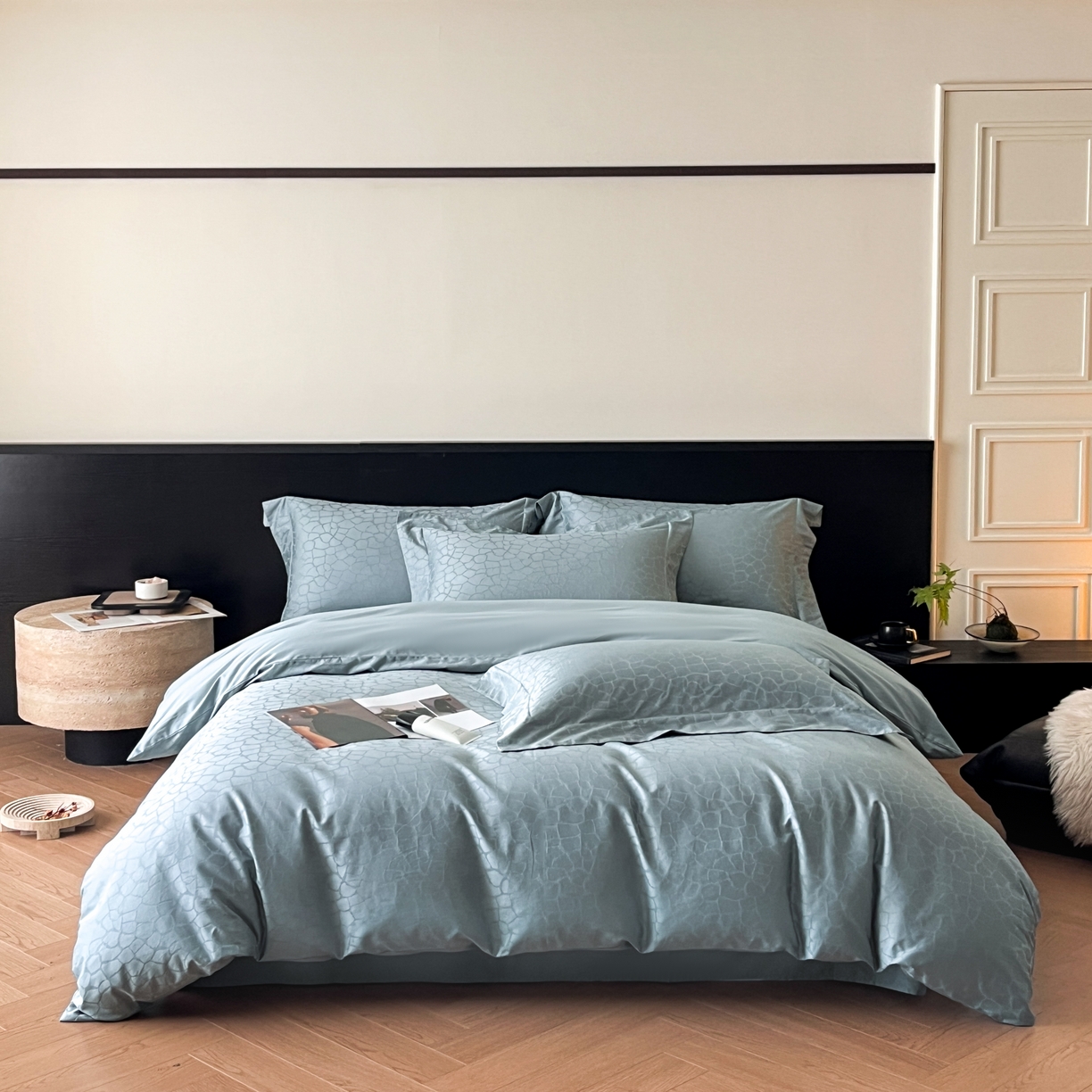 91家纺网 家纺一手货源 找家纺 群鹿家访 25年新款长绒棉简约款四件套 赫罗