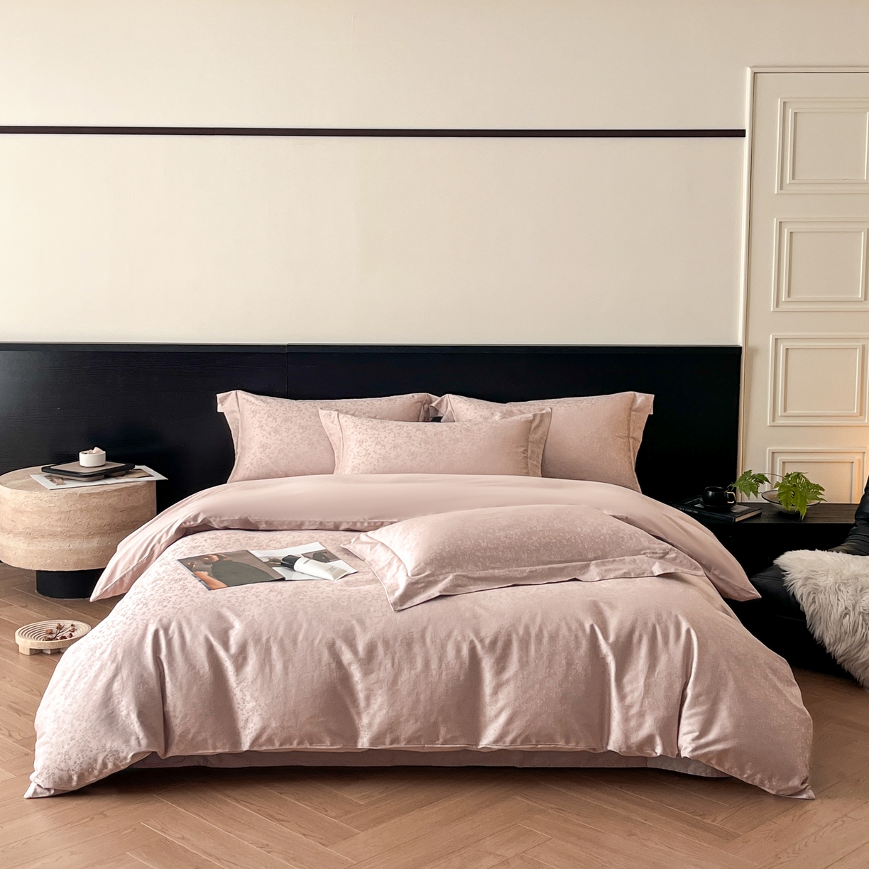 91家纺网 家纺一手货源 找家纺 群鹿家访 25年新款长绒棉简约款四件套 花容