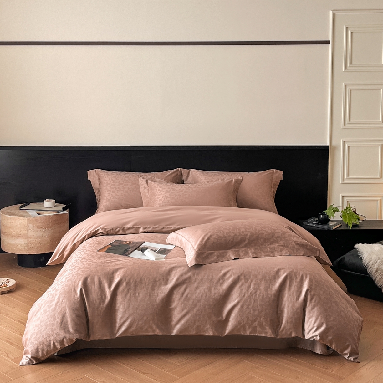 91家纺网 家纺一手货源 找家纺 群鹿家访 25年新款长绒棉简约款四件套 卡曼