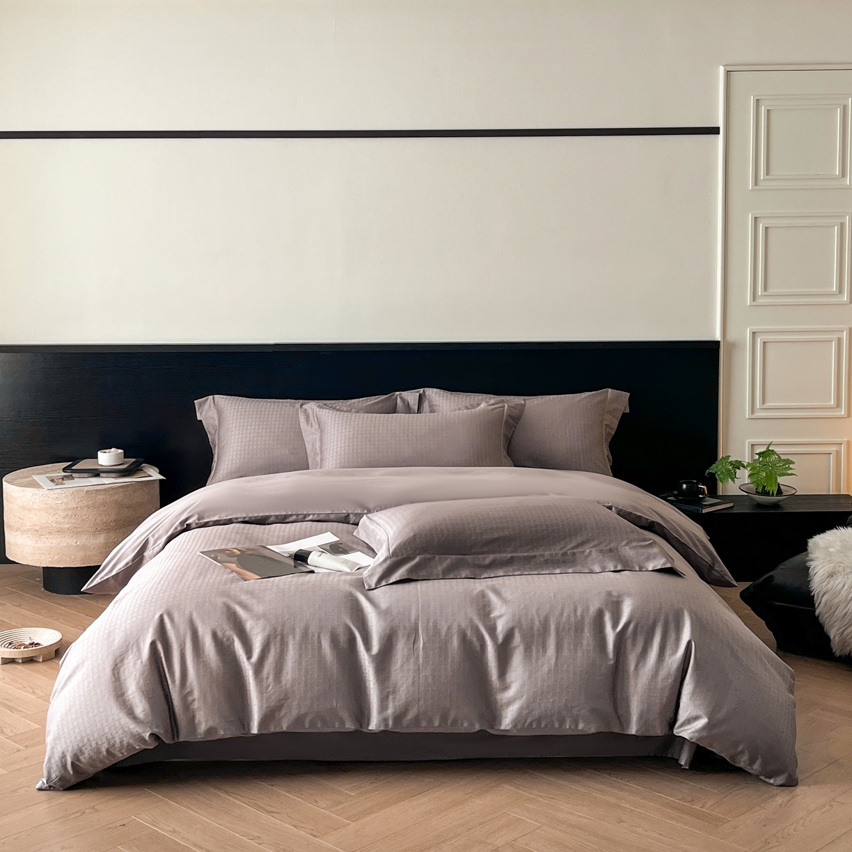 91家纺网 家纺一手货源 找家纺 群鹿家访 25年新款长绒棉简约款四件套 米娅