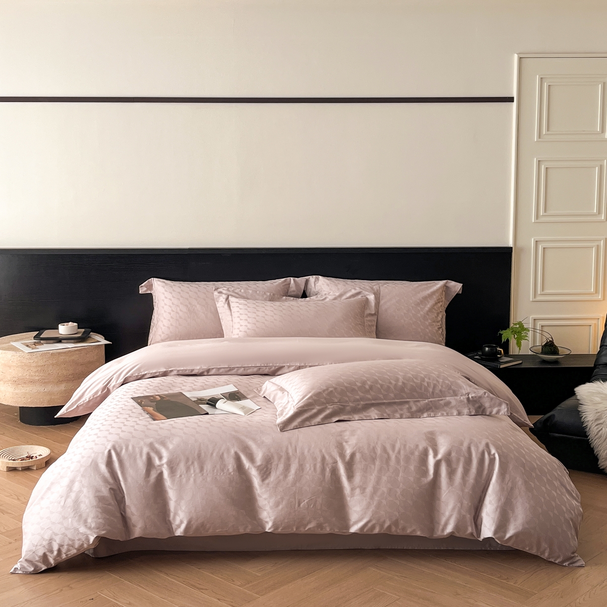 91家纺网 家纺一手货源 找家纺 群鹿家访 25年新款长绒棉简约款四件套 瑞彩流光