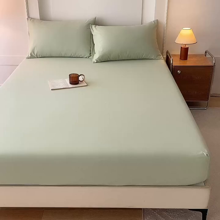 91家纺网 家纺一手货源 找家纺 八十八家纺 2025新款全棉纯棉素色水洗棉床笠单品单床笠床笠单件 加厚果绿
