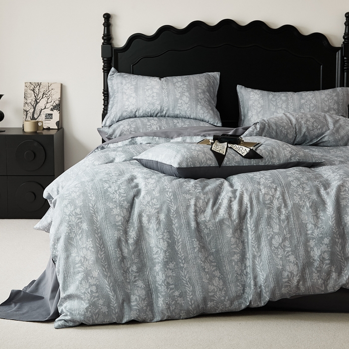 91家纺网 家纺一手货源 找家纺 （总）禾时 2025新款全棉纯棉双层纱印花四件套-暗合