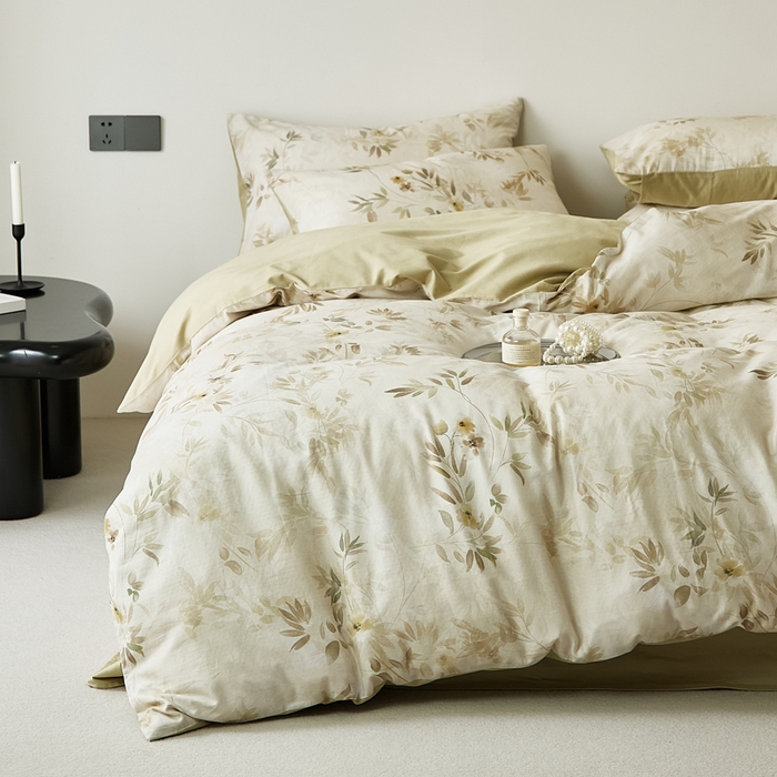 91家纺网 家纺一手货源 找家纺 （总）禾时 2025新款全棉纯棉双层纱印花四件套-暗合