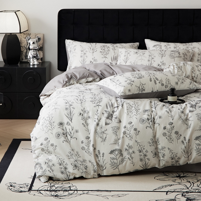 91家纺网 家纺一手货源 找家纺 （总）禾时 2025新款全棉纯棉双层纱印花四件套-暗合