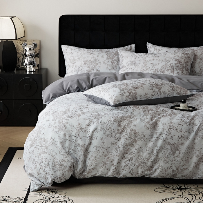 91家纺网 家纺一手货源 找家纺 （总）禾时 2025新款全棉纯棉双层纱印花四件套-暗合