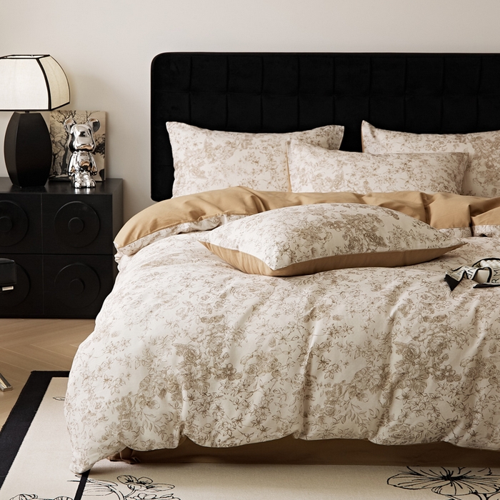 91家纺网 家纺一手货源 找家纺 （总）禾时 2025新款全棉纯棉双层纱印花四件套-暗合