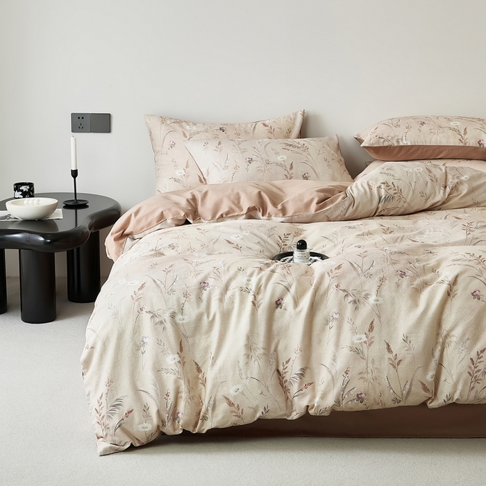 91家纺网 家纺一手货源 找家纺 （总）禾时 2025新款全棉纯棉双层纱印花四件套-暗合