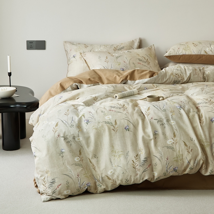 91家纺网 家纺一手货源 找家纺 （总）禾时 2025新款全棉纯棉双层纱印花四件套-暗合