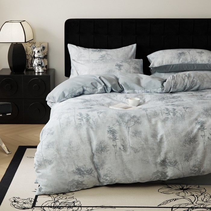 91家纺网 家纺一手货源 找家纺 （总）禾时 2025新款全棉纯棉双层纱印花四件套-暗合